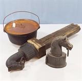 Cast iron Horse Head Hitching Posts, Dutch Oven