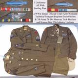WWII Uniforms (8th Air Corps Seargant Tech and 7th Army 76 Div Onaway Tech) and Korean War I Corps 25th Division With Shirt, Pants and BIble