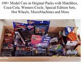 Tray Lot of 100+ Toy cars in Original Packaging Including Matchbox, Winner's Circle, Hot Wheels Hapy Meal, Coca-Cola, Etc