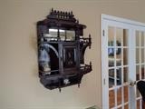 Victorian East Lake hanging curio cabinet w/beveled glass center door - great condition