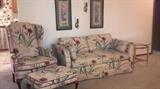 Wing chair, ottoman and loveseat.