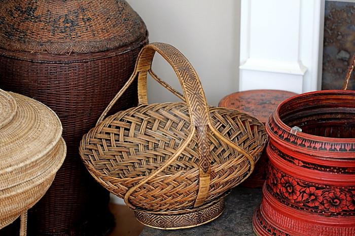Baskets large and small purchased in Burma, India, and other far-flung places.