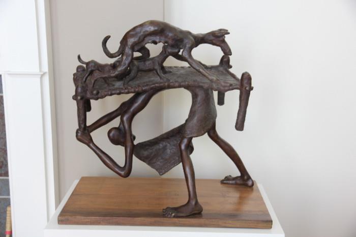 Original large abstract metal sculpture, by Ahmedabad-based sculptor Ratilal Kansodaria, titled "Innoxious Movement".  There are many original works of art from India in the sale.