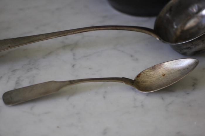 antique German silver ladle and tablespoon