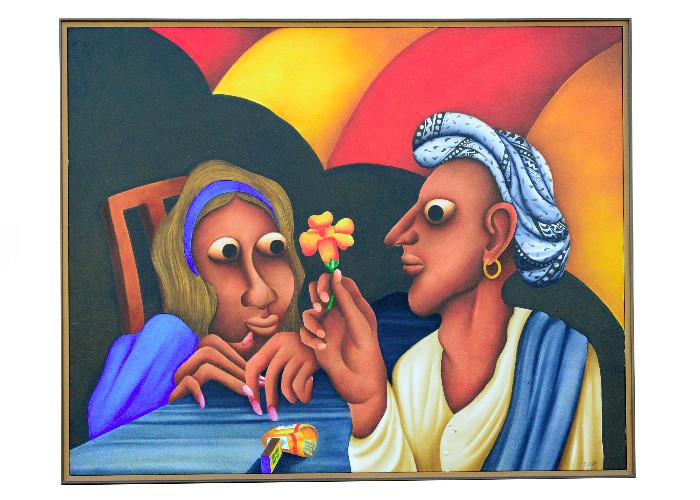 Original oil on canvas, purchased in the late 1990s, 45"H x 58" W, by Abbas Bhatliwalla. This painting is being stored offsite - asking price is $3,800.
