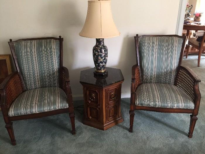 Silk Upholstered Mahogany Chairs
