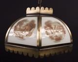 Currier& Ives Scene Brass & Glass Light Fixture, Antique, Vintage, Collectibles, Glass, Brass