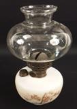 E.M. & Co. Glass Oil Lamp - Ceramic Floral Base, Antique, Vintage, Glass, Household