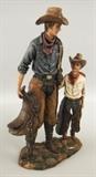 Resin Cowboy with Saddle & Little Cowboy Figurine, Vintage, Collectibles, Antiques, Household