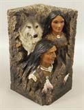 Resin Native Americans & Wolf Corner Figurine, Vintage, Collectibles, Antiques, Household