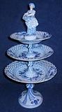 MASSIVE Meissen "Blue Onion" tiered server with reticulated edges and figural finial