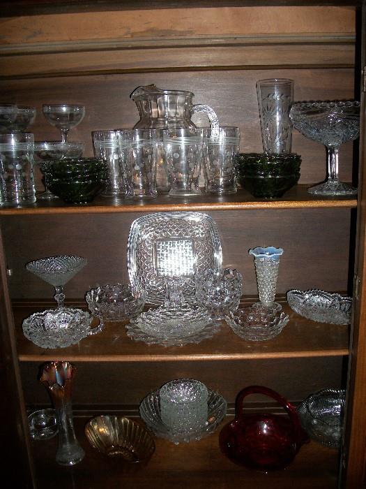 Just a small taste of all the glassware and Crystal, Fenton, Fostoria, Carnival, Ruby Red Amberina, Hull. Italian, Roseville, Lefton,  just to name a few.