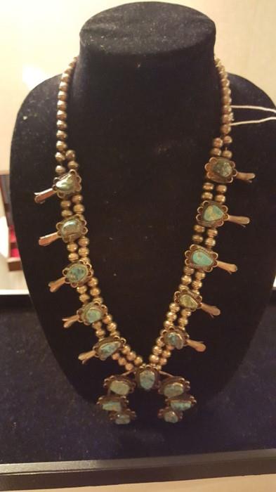 Navajo Squash Blossom Turquoise Necklace