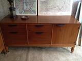 Jens Risom Walnut Credenza w/Cabinets and Brushed Brass Glides.