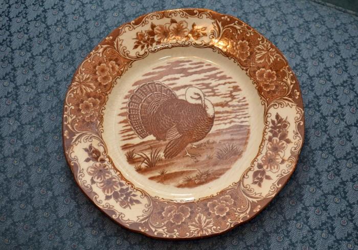 Brown Transferware Turkey Plate
