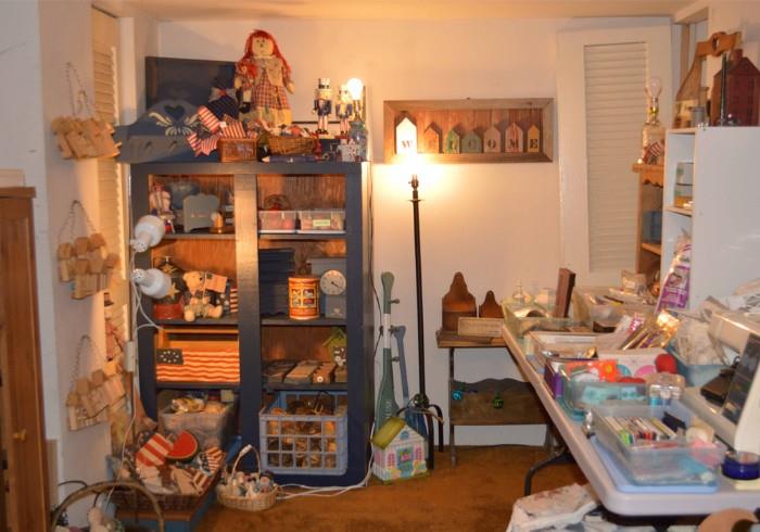 Cool Primitive Blue Painted Wood Cabinet / Shelf (back left)