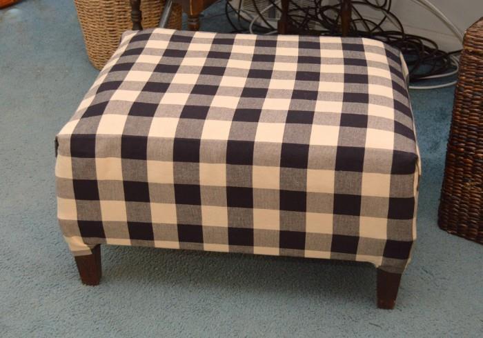 Checkered Upholstered Ottoman