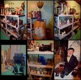 Ventriloquist Dummy, Wheel Chair, Lamps, Wall Hangings, Blue Depression Glass