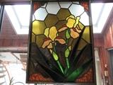 stained glass panel with hanging hardware