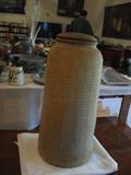 Large earthenware vessel with lid by P. Dungan