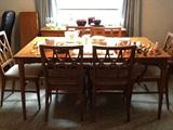 Dining Room Table with 6 Chairs; matching buffet in the back; walnut