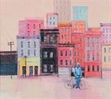 Lot 7: HERBERT MEARS, (American/Texan, 1923-1999), Man with Bicycle, Oil on board, H 15 x W 17 inches