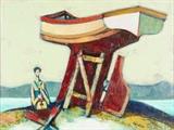 Lot 5: DAVID ADICKES, (American, born 1927), Man with Boat, Oil on board, H 15 x W 20 inches