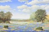 Lot 26: JUDY GIBSON, (American), Bluebonnets, Oil on canvas, H 23½ x W 35¼ inches 