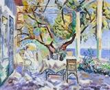 Lot 32: KATIA PISSARRO, (French, 1936-2001), Anais sur la Terrasse de Golfe Juan, Oil on canvas, H 20 x W 24 inches