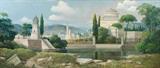 Lot 40: A.D. GREER, (American, 1904-1998), Cityscape, Oil on board, H 41 x W 94 inches