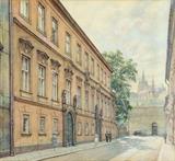 Lot 42: P. BRANIS, (20th century), Street Scene, Watercolor on paper, H 15¾ x W 17 inches