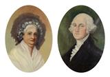 Lot 54: AMERICAN SCHOOL , (19th century), Portraits of George and Martha Washington, Oil on canvas wrapped on panel (two works), Each: H 24 x W 17½ inches