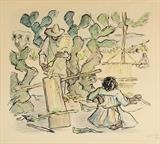 Lot 51: FERNANDO CASTRO PACHECO, (Mexican, 1918-2013), Untitled, 1946, Colored pencil and ink on paper, H 13 x W 15 inches