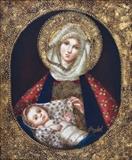 Lot 56: DIANA MENDOZA, (Peruvian, 20th century), Madona de la Piedad, Oil on canvas, H 23¼ x W 19 inches