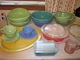 Vintage Haeger bowls, stoneware, LuRay platter, Moderntone, Pyrex, Jadeite