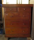 Vintage oak 5-drawer chest with glass pulls.  Needs a little work.