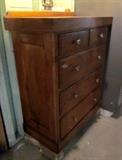 Vintage oak 5-drawer chest with glass pulls.  Needs a little work.