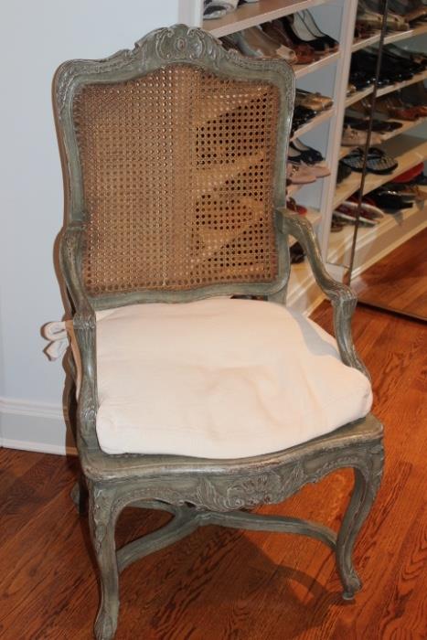 Carved Wood Chair with Cane Backing