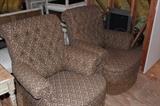 Pair Upholstered Easy Chairs