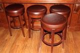 4 Wood & Leather Bar Stools