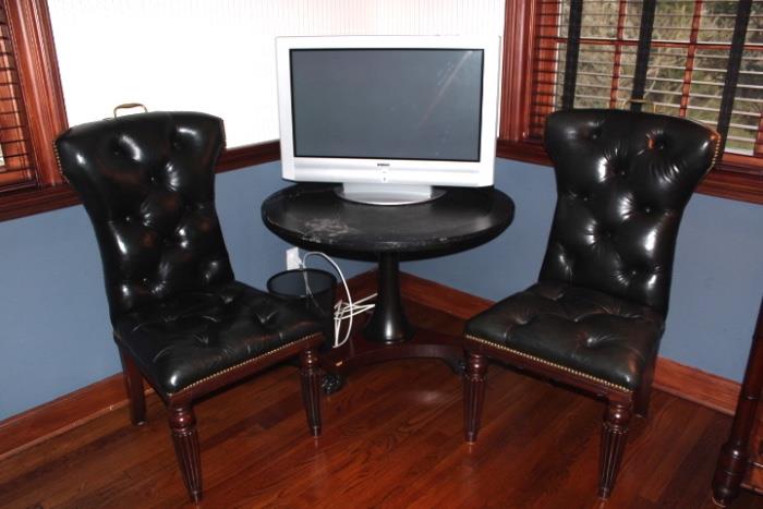 Pair Black Leather Chairs