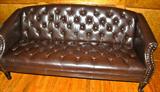 Button Tufted Leather Sofa