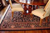 Pretty blue, cream and red square area rug
