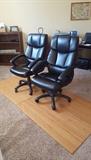 2 Leather Office Chairs and Bamboo Chair Mats