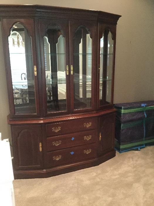 Ethan Allen Georgian Court (Queen Anne style) hutch in excellent condition.  Measures 80" tall by 61" wide by 20" deep.