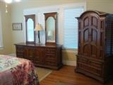 King Size Bedroom Set by United. Dresser with Mirror, Armoir with Drawers, and King sz Bed with memory Foam