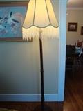 Antique Mahogany Floor Lamp with Beaded Shade