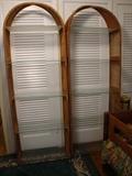 Matching Pair of Wicker Étagère Shelves. 5 glass shelves on each