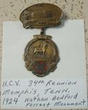 U.C.V. 34th Reunion Medal Dated 1924 - Memphis, TENN with Nathan Bedford Forrest Monument 