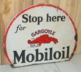 1930's Porcelain Double Sided Gargoyle Mobiloil Sign 